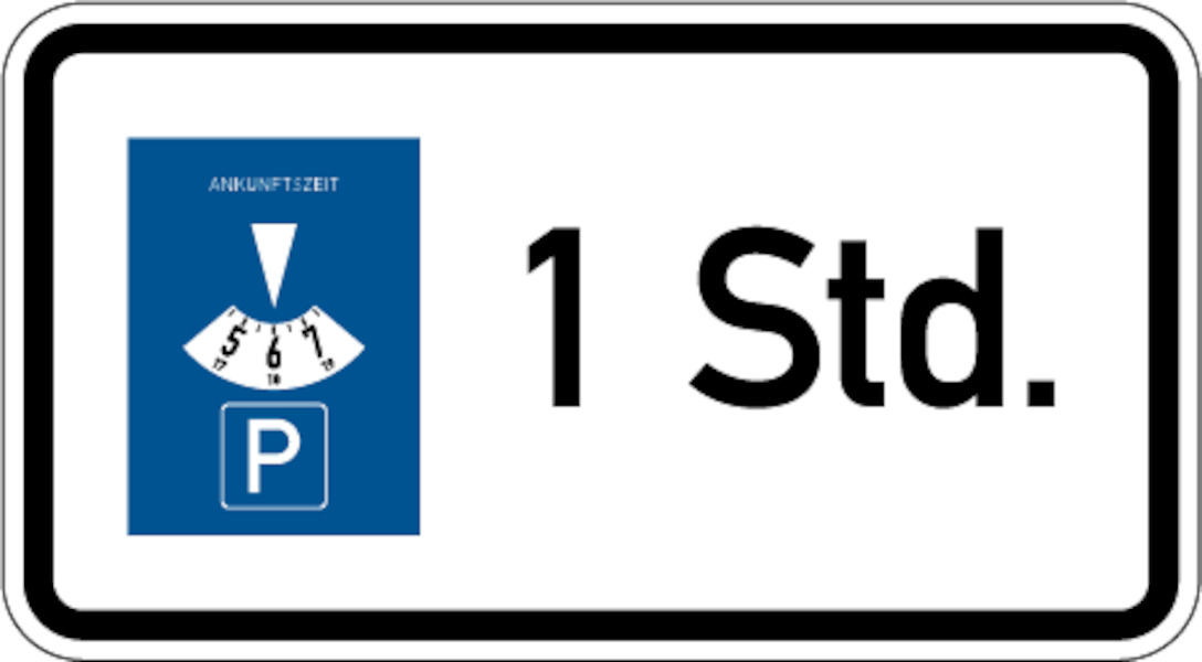 Verkehrszeichen - Parkscheibe 1 Stunde, Zusatzzeichen 1040-32