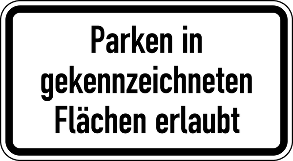 Verkehrszeichen - Parken gekennz. Flächen erlaubt, Zusatzzeichen 1053-30