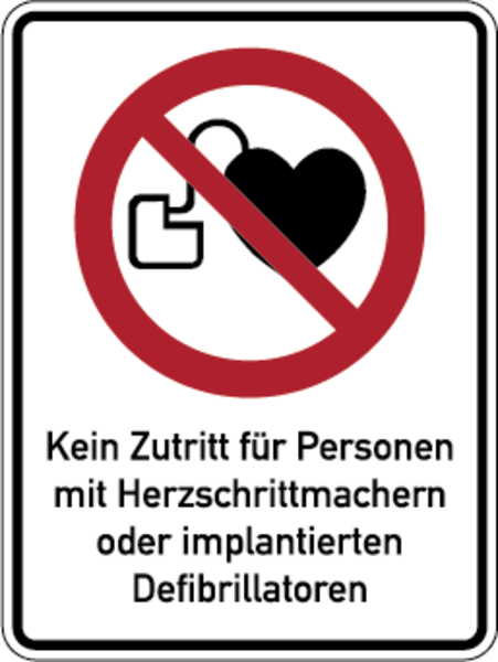 Verbotsschild, Kombischild, Kein Zutritt für Personen mit Herzschrittmachern