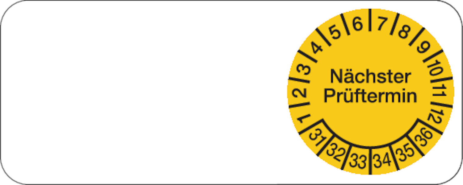Kabelprüfplakette, Nächster Prüftermin, Gelb/Schwarz, Folie, 20 x 50 mm - Bogen = 5 Plaketten 597231_ef.jpg