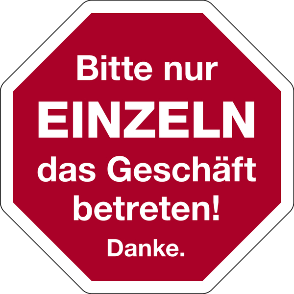 Hygieneschild, Bitte nur EINZELN, Folie, 150 x 150 mm