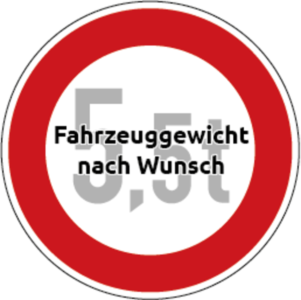 Verkehrszeichen - Verbot für Fahrzeuge über angegebenes Gewicht, Zeichen 262 - Zahl nach Wunsch