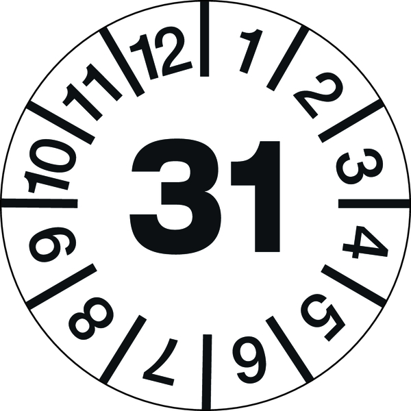 Jahresprüfplaketten, Jahresfarben, Dokumentenfolie, Ø 20 mm - Bogen = 10 Plaketten