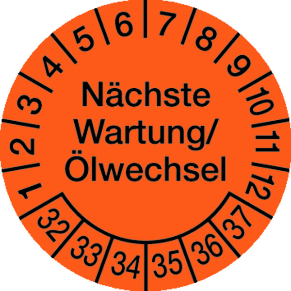 Prüfplakette, Wartung/Ölwechsel Ø 30mm - Bogen = 10 Plaketten