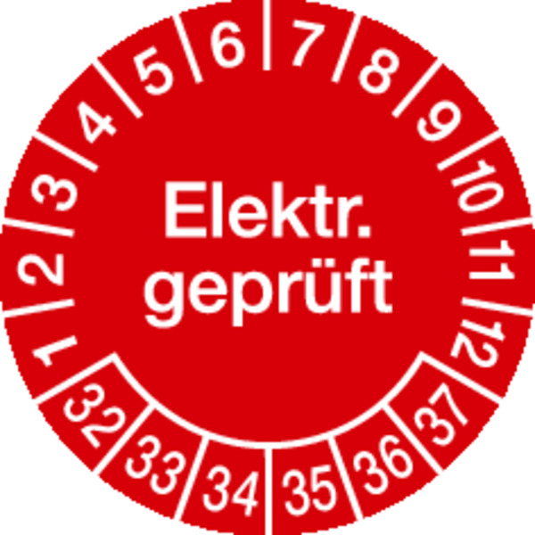 Prüfplakette, Elektr. geprüft, rot/weiß, Ø 20 mm - Bogen = 10 Plaketten