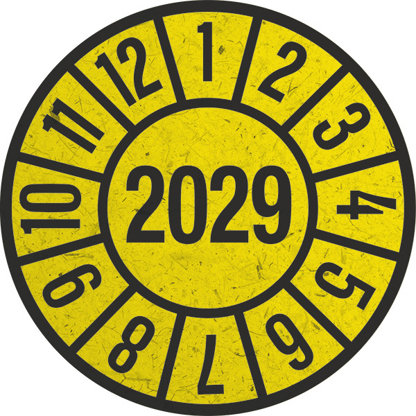 Jahresprüfplakette, Graspapier, Jahresfarben, Ø 35 mm - Bogen = 10 Plaketten