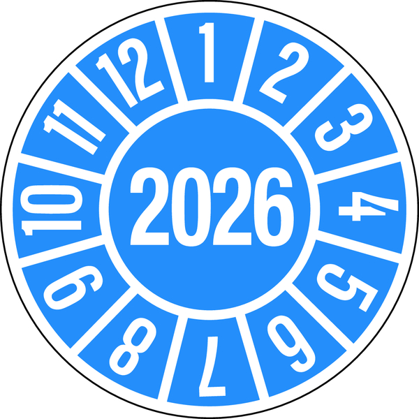 Jahresprüfplakette, blau/weiß Ø 35mm - Bogen = 10 Plaketten
