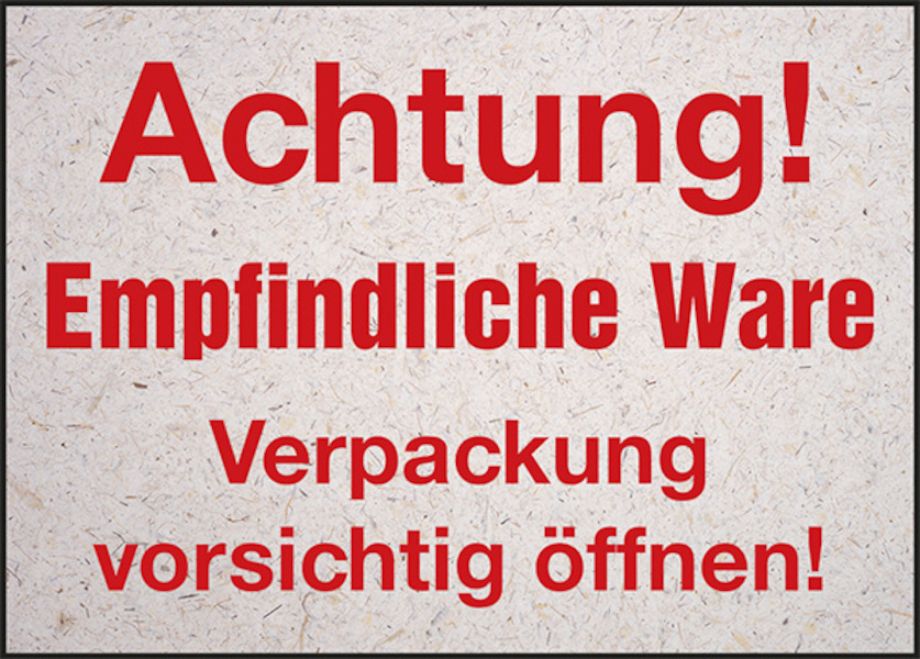 Verpackungsetikett, Achtung! Empfindliche Ware, Graspapier, 75 x 105 mm, Bund = 3 Stück Verpackungsetikett, Achtung! Empfindliche Ware, Graspapier, 75 x 105 mm, Bund = 3 Stück