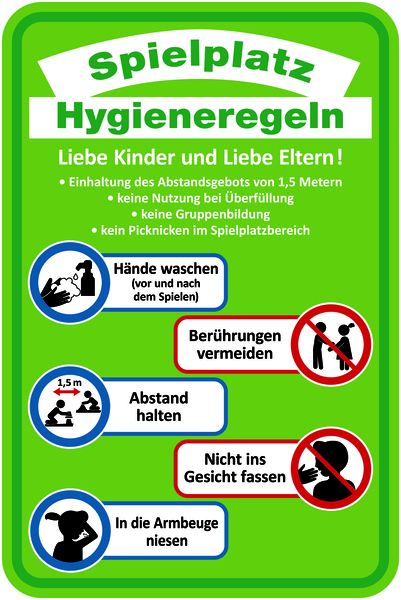 Spielplatzschild, Hygieneregeln, Aluverbund, 600 x 400 mm