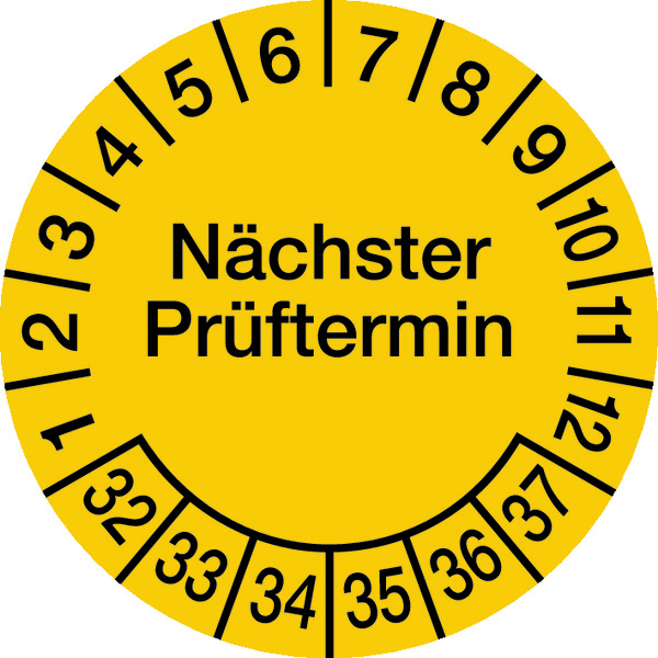 Prüfplakette, Nächster Prüftermin, Folie, gelb/schwarz, Ø 60 mm - Bogen = 4 Plaketten 466232_ef.jpg