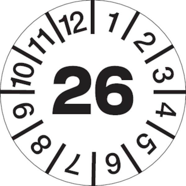 Jahresprüfplaketten, Jahresfarben, Folie, Ø 30 mm - Bogen = 10 Plaketten