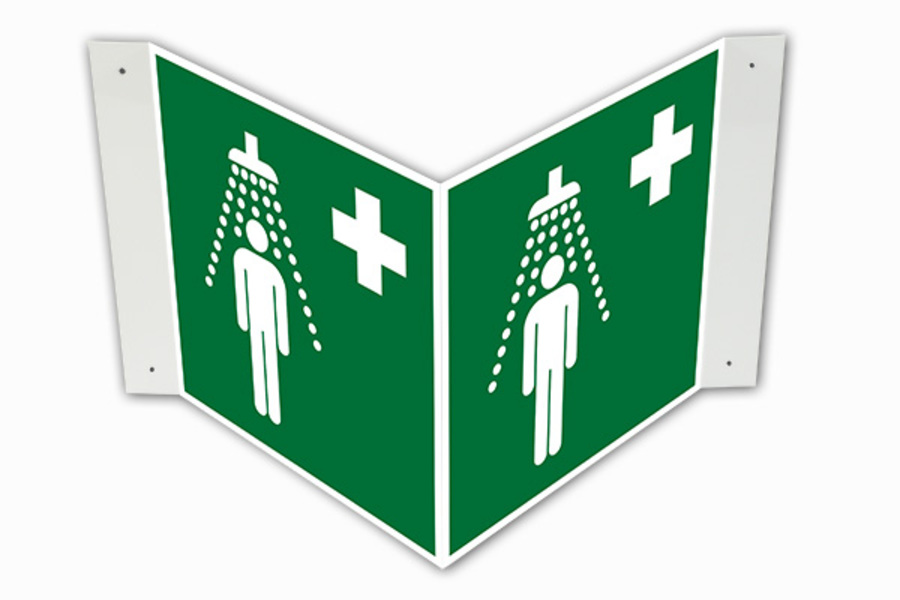Rettungszeichen, Notdusche E012 Winkel-/Nasenschild - ASR A1.3 (DIN EN ISO 7010)