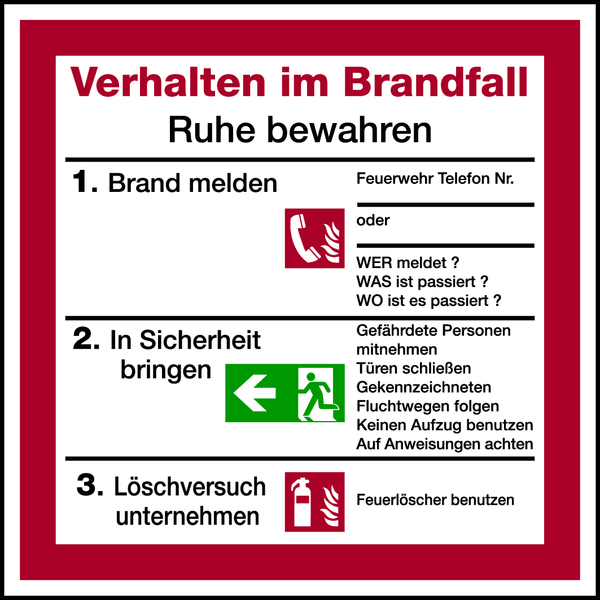 Verhalten im Brandfall für Rettungspläne