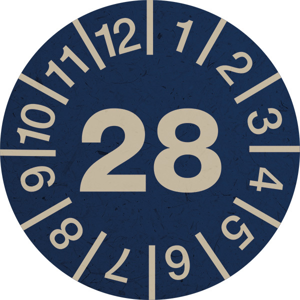 Jahresprüfplakette, Graspapier, Jahresfarben, Ø 30 mm - Bogen = 10 Plaketten