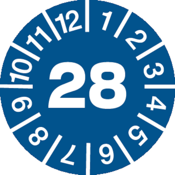 Jahresprüfplaketten, Jahresfarben, Dokumentenfolie, Ø 30 mm - Bogen = 10 Plaketten