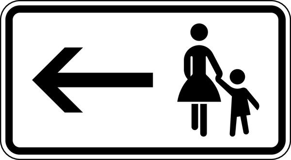 Verkehrszeichen - Fußgänger Gehweg gegenüber benutzen, links, Zusatzzeichen 1002-12