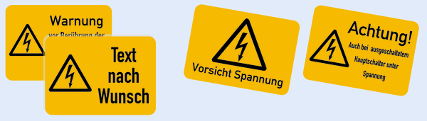 Warnschild, Blitzpfeil mit Wunschtext, Folie