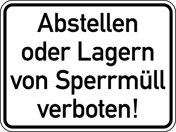 Hinweisschild, Abstellen oder Lagern von Sperrmüll verboten, 300 x 400 mm, Aluverbund