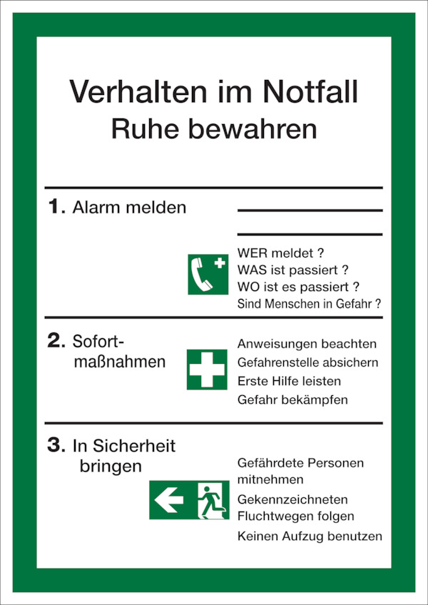 Aushang, Verhalten im Notfall - ISO 7010 Aushang, Verhalten im Notfall - ISO 7010
