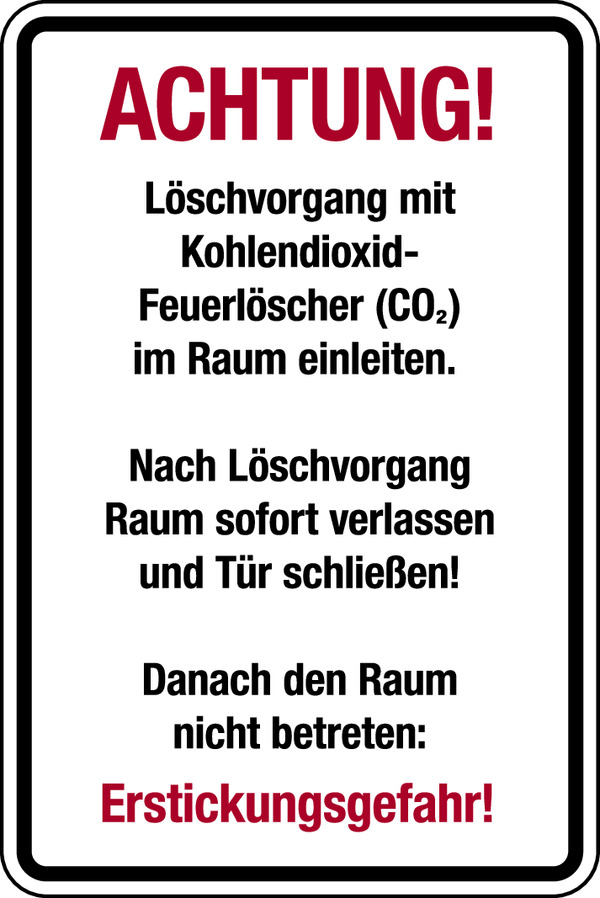 Warnschild, Kombischild, Löschvorgang im Raum, Erstickungsgefahr Warnschild, Kombischild, Löschvorgang im Raum, Erstickungsgefahr