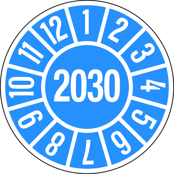Jahresprüfplakette, blau/weiß Ø 35mm - Bogen = 10 Plaketten