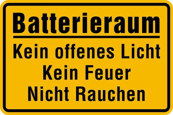 Hinweisschild, Batterieraum, gelb, 200 x 300 mm, Kunststoff