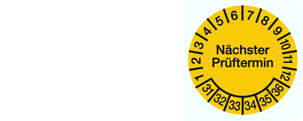 Kabelprüfplakette, Nächster Prüftermin, Gelb/Schwarz, Folie, 20 x 50 mm - Bogen = 5 Plaketten