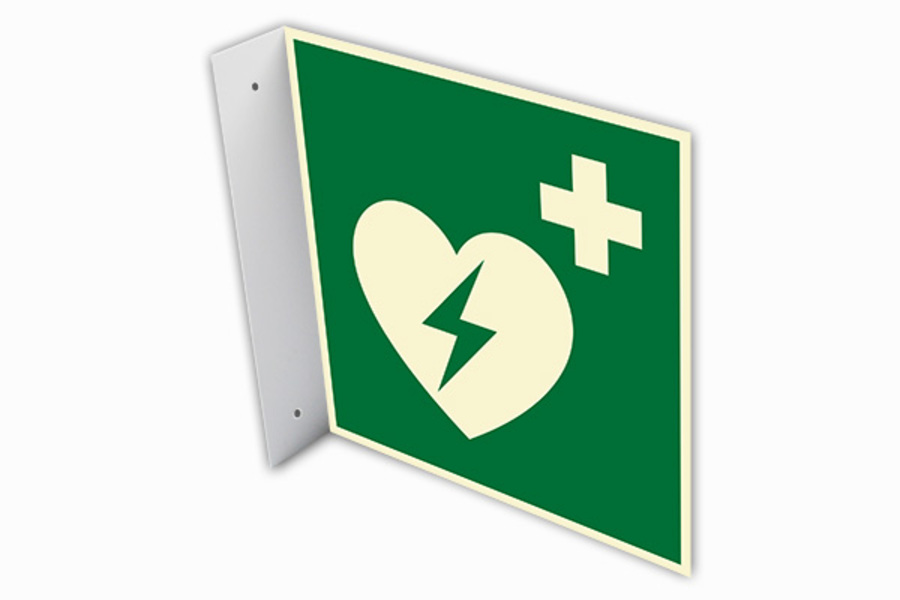 Rettungszeichen, Defibrillator E010 Fahnenschild - ASR A1.3 (DIN EN ISO 7010) Rettungszeichen, Defibrillator E010 Fahnenschild - ASR A1.3 (DIN EN ISO 7010)