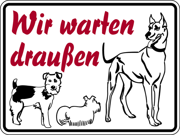 Hinweisschild, Wir warten draußen, Aluminium, 150 x 200 mm
