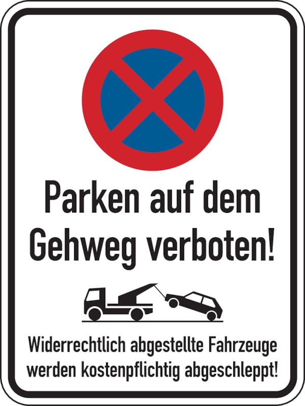 Parkverbotsschild, Parken auf dem Gehweg verboten, 400 x 300 mm, Aluverbund