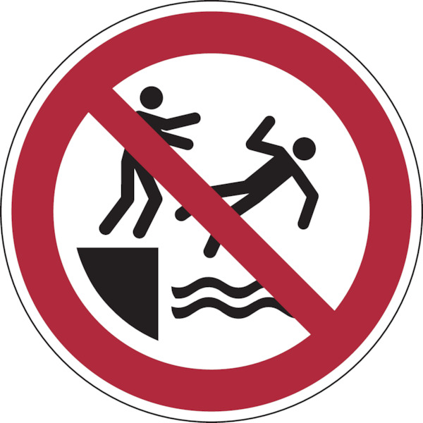 Verbotsschild, In das Wasser schubsen verboten P062 - ASR A1.3 (DIN EN ISO 7010) Verbotsschild, In das Wasser schubsen verboten P062 - ASR A1.3 (DIN EN ISO 7010)