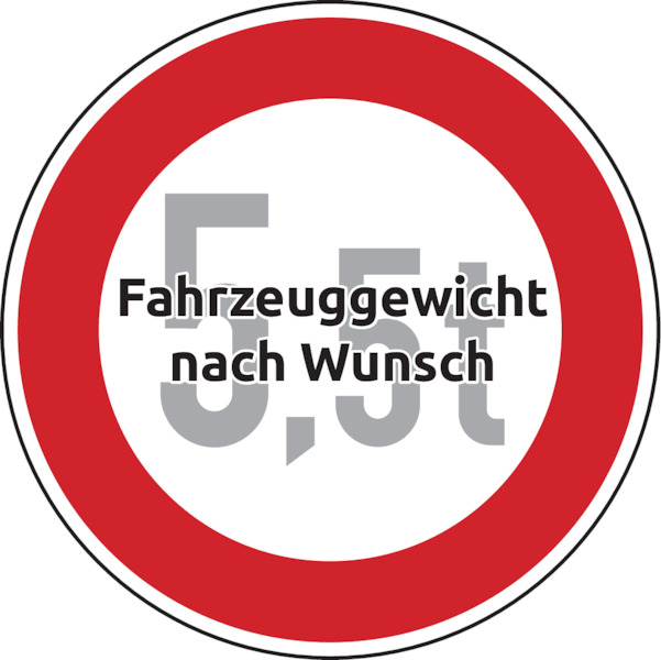 Verkehrszeichen - Verbot für Fahrzeuge über angegebenes Gewicht, Zeichen 262 - Zahl nach Wunsch