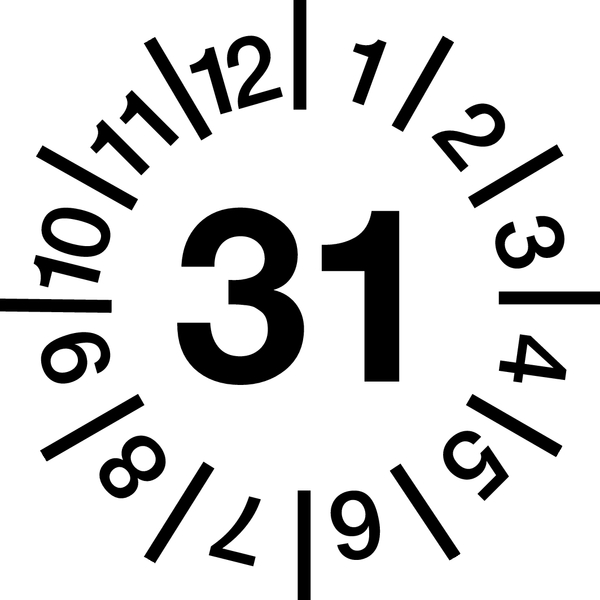 Jahresprüfplaketten, Jahresfarben, Dokumentenfolie, Ø 10 mm - Bogen = 10 Plaketten