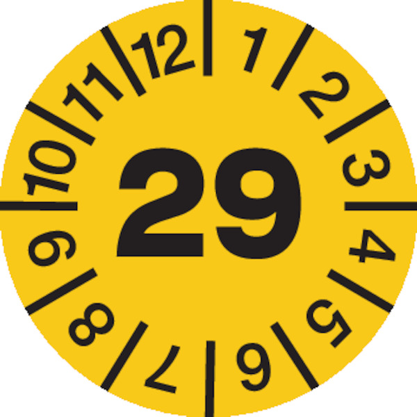 Jahresprüfplaketten, Jahresfarben, Folie, Ø 30 mm - Bogen = 10 Plaketten