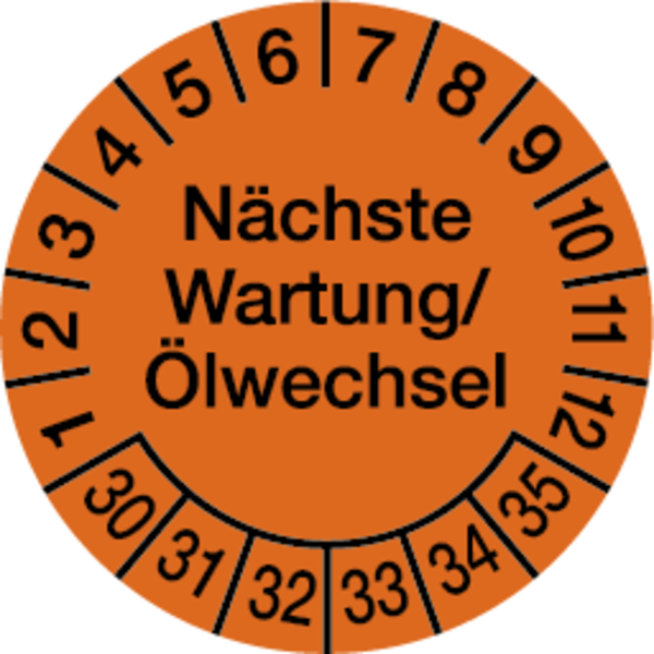 Prüfplakette, Wartung/Ölwechsel Ø 30mm - Bogen = 10 Plaketten