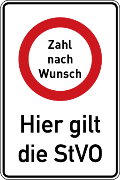 Hinweisschild, Hier gilt die StVO + Wunschtext, Alu, 900 x 600 mm
