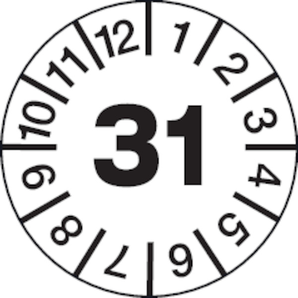 Jahresprüfplaketten, Jahresfarben, Folie, Ø 20 mm - Bogen = 10 Plaketten