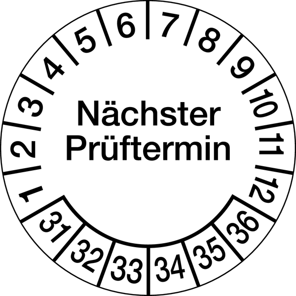 Prüfplakette, Nächster Prüftermin, Jahresfarben, Folie, Ø 30mm - Bogen = 10 Stück