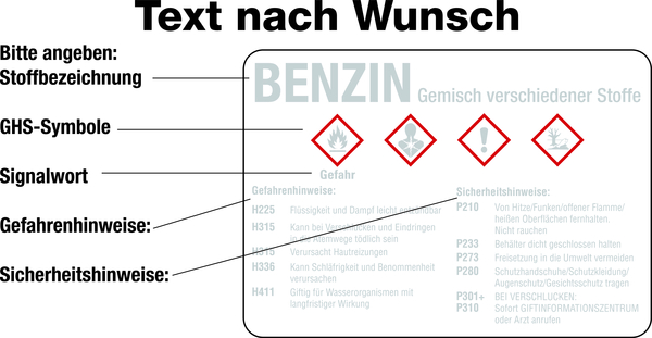 Gefahrstoffetikett, Gestaltung nach Wunsch, Folie