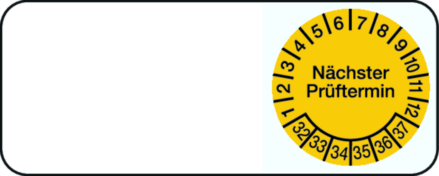 Kabelprüfplakette, Nächster Prüftermin, Gelb/Schwarz, Folie, 20 x 50 mm - Bogen = 5 Plaketten 597232_ef.jpg