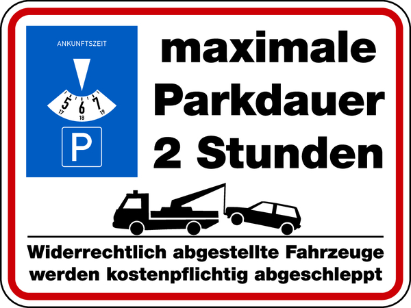 Parkverbotsschild, maximale Parkdauer, 300 x 400 mm, Aluverbund