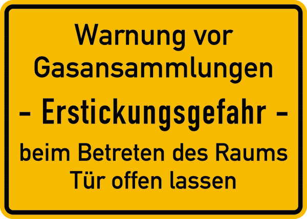 Hinweisschild, Gasansammlungen, Erstickungsgefahr, 250x350mm, Alu geprägt