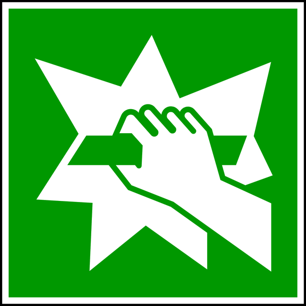 Rettungszeichen, Zerschlagen für Notausstieg E008 - ASR A1.3 (DIN EN ISO 7010)