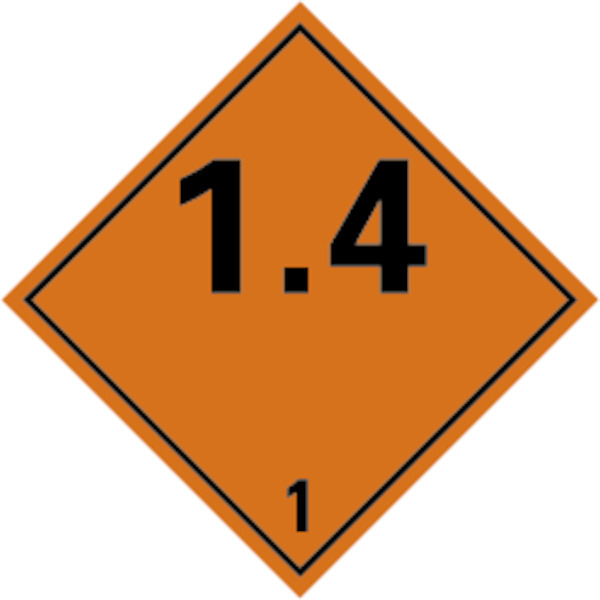 Gefahrzettel, Klasse 1 - Unterklasse 1.4 - Stoffe mit geringer Explosionsgefahr Gefahrzettel, Klasse 1 - Unterklasse 1.4 - Stoffe mit geringer Explosionsgefahr