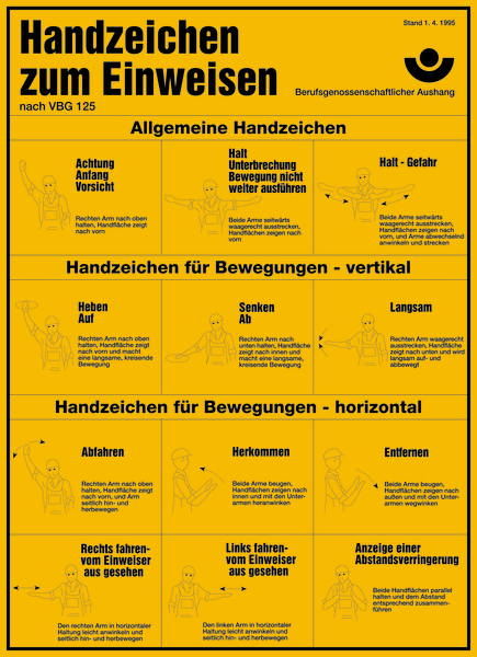 Aushang, Handzeichen zum Einweisen BGV A 8, Aluminium, 400 x 290 mm