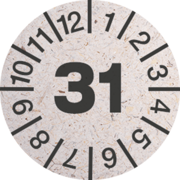 Jahresprüfplakette, Graspapier, Jahresfarben, Ø 30 mm - Bogen = 10 Plaketten