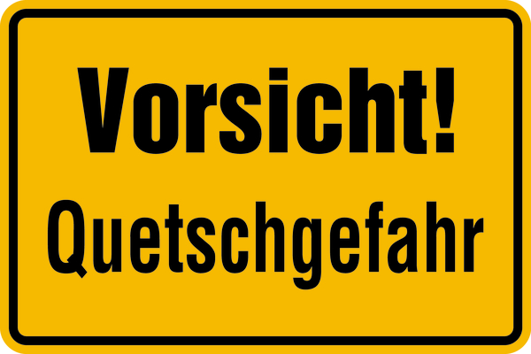 Hinweisschild, Vorsicht! Quetschgefahr, 200x300mm, Alu geprägt