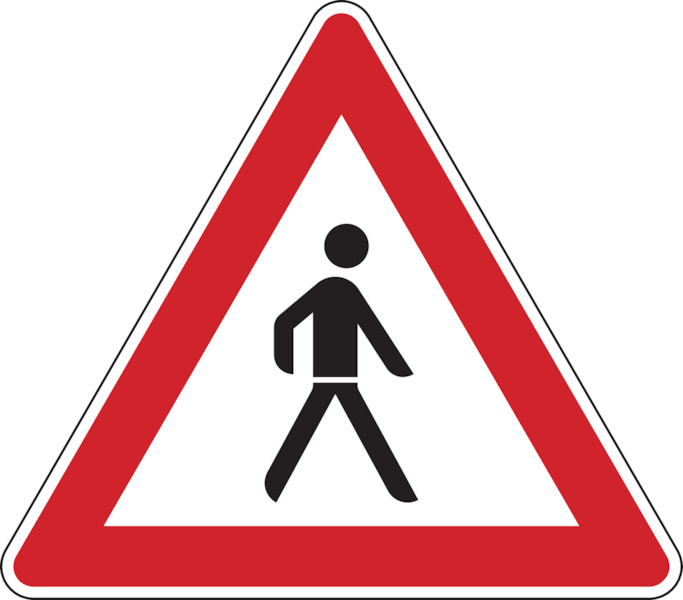 Verkehrszeichen - Achtung Fußgänger, Aufstellung links, Zeichen 133-20