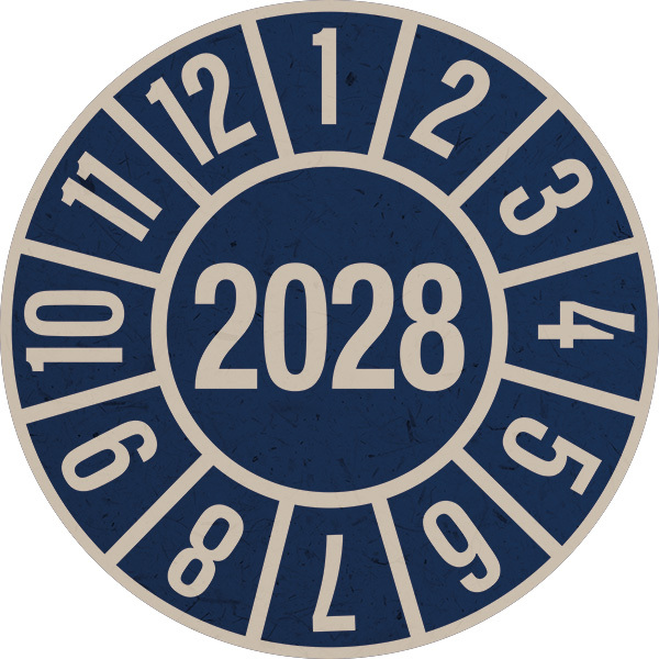 Jahresprüfplakette, Graspapier, Jahresfarben, Ø 35 mm - Bogen = 10 Plaketten