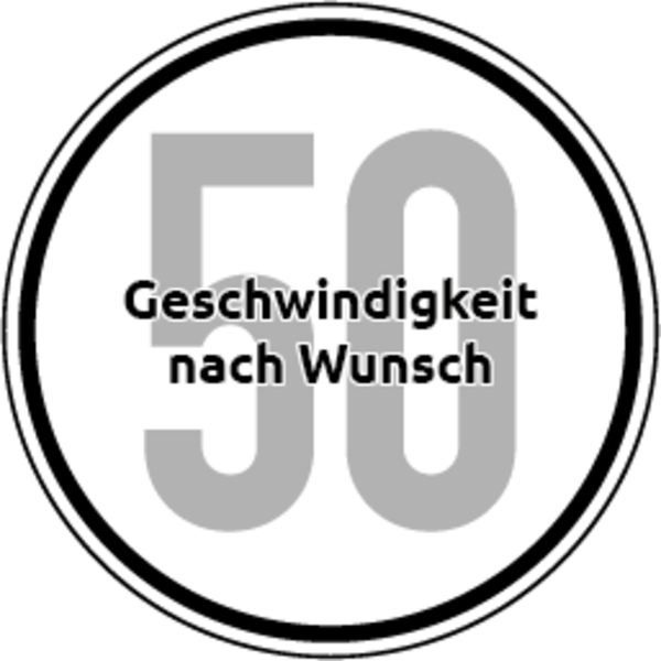 Geschwindigkeitsschild gemäß § 58 StVZO, Ø200mm, Folie/Aluminium - Wunschziffer
